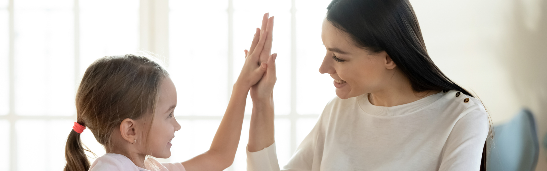 woman and little having a high five